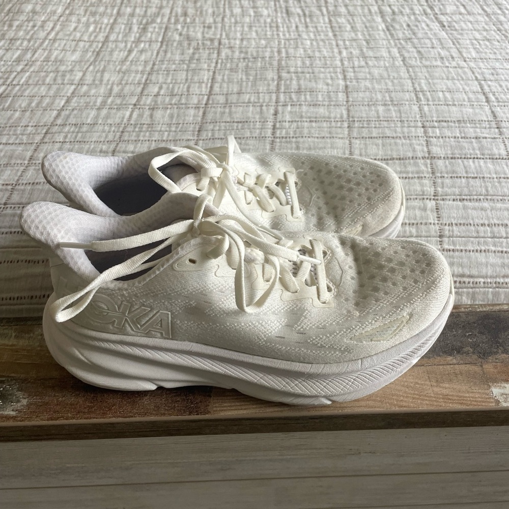 Hoka Women's Clifton 9 Cream Athletic Sneakers
